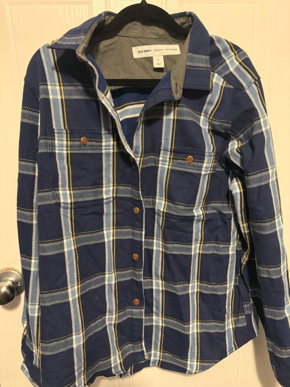Old Navy Navy & Light Blue Plaid Button-Down Shirt